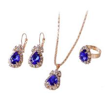 Fashion Waterdrop Shiny Rhinestones Necklace Ring Earrings