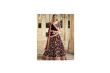 Maroon Velvet Embroidered Semi Stitched Lehenga, Choli and Dupatta Set