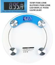 Round Thick Tempered Glass Electronic Digital Personal Weighing Scale with Led Glowlight, Battery & Temp Indicator