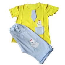 Yellow T-shirt And Sky Blue Shorts And Gray T-shirt And Yellow Shorts Matching Clothing  Summer Set for Baby Boy