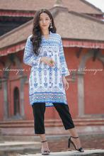 Blue Printed Shirt Design Tops for women