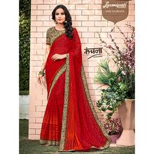 Laxmipati  Printed Red Chiffon Designer Saree with attached Mixed Blouse piece for Casual, Party, Festival and Wedding