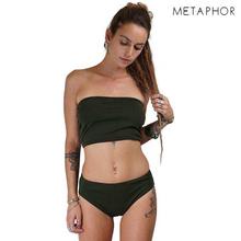 METAPHOR Green Solid Tube Bikini Set For Women(Plus Size)- MSS01M