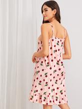 Cherry Print Ruffle Cami Dress With Eye Mask