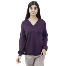 Purple Shimmery Stretchable V-Neck T-Shirt For Women