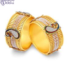 Sukkhi Stylish Pearl Gold Plated Peacock Meenakari Bangles Set of 2 for Women