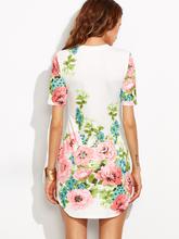 White Floral Print Short Sleeve Dress