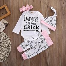 Newborn Baby Girls Tops Rompers Long Pants Hat Headband 4pcs Outfits