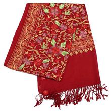 Red Embroidered Visco Pashmina Shawl For Women