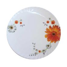 White/Orange Floral Printed 11" Round Melamine Dinner Plate Set - 12 Pieces