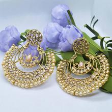 Golden Faux Pearl Beaded Chandbali Style Earrings For Women