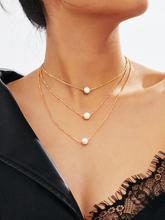 Faux Pearl Pendant Layered Link Necklace