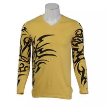 Tattoo Printed Long Sleeve Casual Slim Fit V-Neck T - Shirt