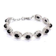 Black Star Stone With Australian Diamond Rhodium Plated Sliver Bracelet For Women