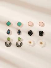 Flower & Triangle Detail Stud Earrings 6pairs