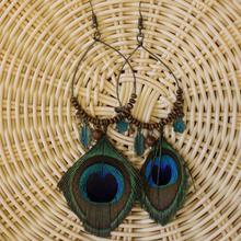 Peacock Feather Hoop Earrings