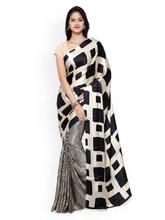 Golden & Black Crepe Silk Saree With Blouse For Women