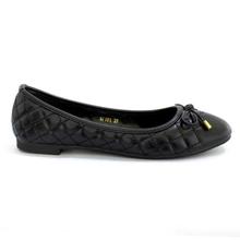 DMK Black Textured Bowed Pump Flat Shoes For Women - 97161