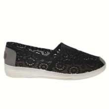 Black Floral Net Slip On Shoes For Women