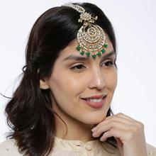 Aheli Gold Plated Wedding Kundan Green Pearl Maang Tikka for Women