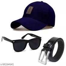 Black Baseball Cap, belt & Sunglasses Combo for Men