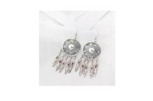 Silver/Red Toned Tassel Feather Earrings For Womens