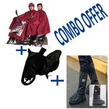 Combo Double Layer Waterproof Bike Raincoat ,Rain Shoes Cover Boot for  Motorcycle Bike Bicycle and Waterproof Bike Cover