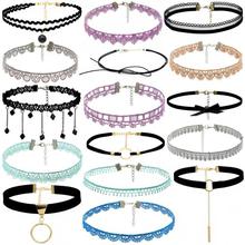 12 Pieces Choker Necklace Set Stretch Velvet Classic Gothic Tattoo Lace Choker