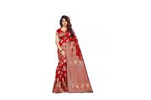 Banarasi Silk Saree With Blouse - Golden/Red