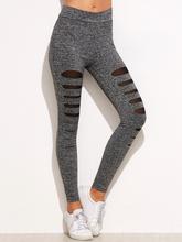 Grey Marled Knit Mesh Insert Ripped Leggings