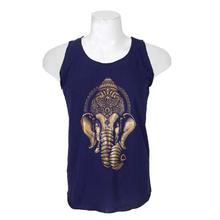 Navy Cotton 'Ganesh' Printed Tank Top For Men