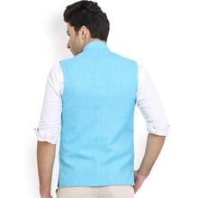 Shaftesbury London Blue Jute Nehru Jacket