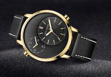 MINI FOCUS Double Movement Luxury Quartz Genuine Leather Strap Luminous Dual Time Dial Watch