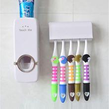 Automatic Toothpaste Dispenser + 5 Toothbrush Holder Set Wall Mount Stand