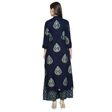 Ishin Viscose Rayon Navy Blue Printed A-line Women's Kurta &