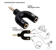 3.5mm Jack 1 Male to 2 Female Mic Audio Y Splitter Headphone Microphone Adapter