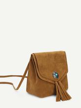 Double Tassel Detail Suede Crossbody Bag