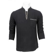 Bamboo Fabric Solid Kurta Shirt For Men- Black