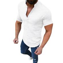 Men's Casual Blouse Cotton Linen shirt Loose Tops Short