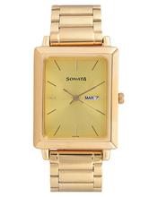 Sonata 7078Ym04 Gold Dial Analog Watch For Men