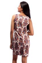 Bella Jones Sleeve-less Printed Pencil Dress – Brown Abstract Design