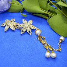 Small Flower Shaped Faux Moti and Stones Embellished Tasseled Hair Embellishment For Women