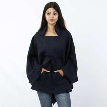 Navy Blue Front Pocket Poncho For Women