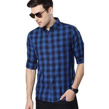 Dennis Lingo Men's Checkered Blue Slim Fit Casual Shirt