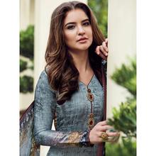 Stylee Lifestyle Grey Satin Printed Dress Material - 1868