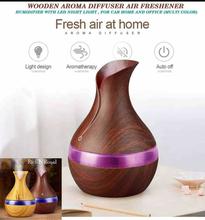 Wooden Aroma Diffuser Air Freshener Humidifier with LED Night Light for Car Home and Office (Multi Color)