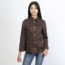 Umber Brown Buttoned Jacket For Women