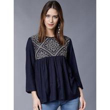 Women Navy Blue Solid Top