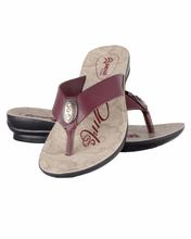 Shikhar Women's Maroon Strap Flat Toe Slip Sandal