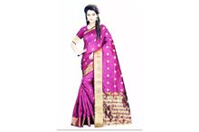 Banarasi Silk Saree With Blouse For Women-Pink/Golden